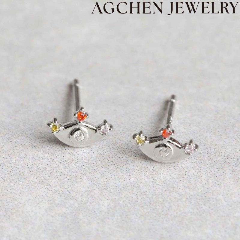 AG Eye-Shaped Zirconia Stud Earrings