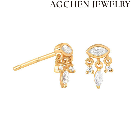 AG Eye-Shaped Zirconia Stud Earrings