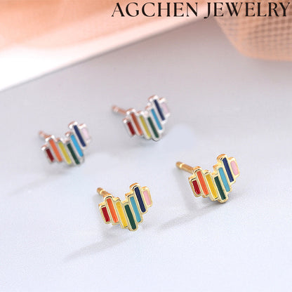 AG Rainbow Heart Stud Earrings