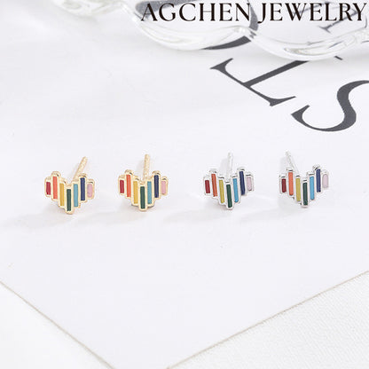 AG Rainbow Heart Stud Earrings