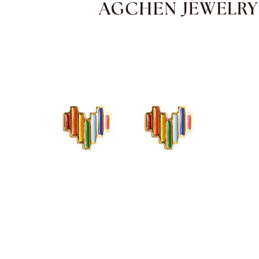 AG Rainbow Heart Stud Earrings