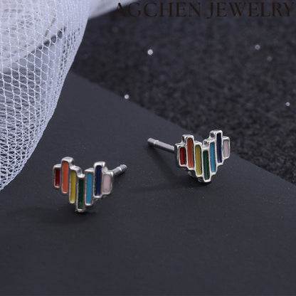 AG Rainbow Heart Stud Earrings
