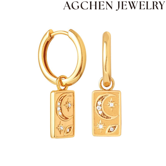 AG Moon and Star Zirconia Earrings