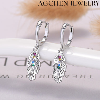 AG Elegant Feather Zirconia Earrings