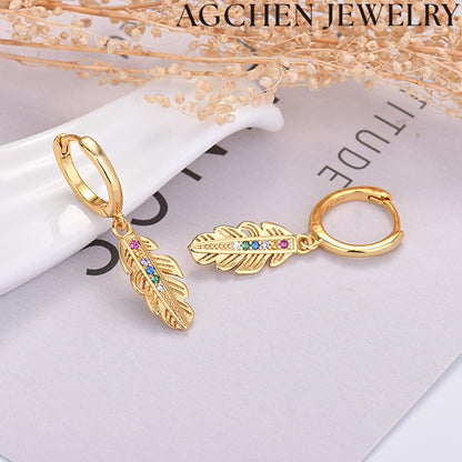 AG Elegant Feather Zirconia Earrings