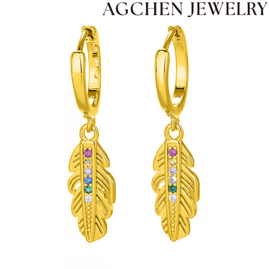 AG Elegant Feather Zirconia Earrings