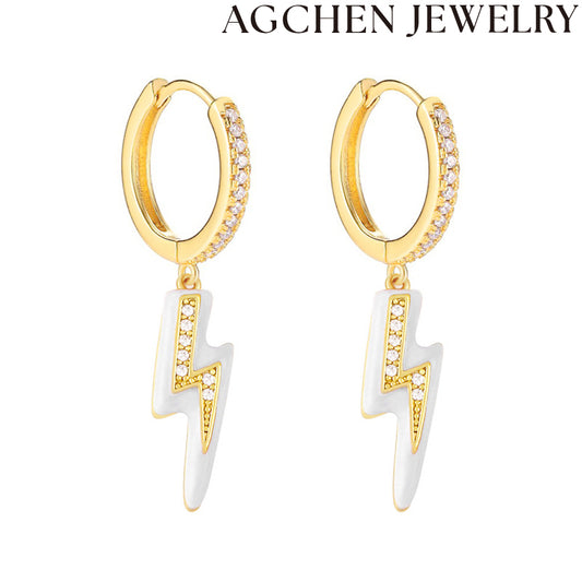 AG Enamel Lightning Bolt Earrings with Zirconia