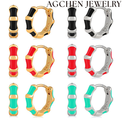 AG Enamel Bamboo Hoop Earrings