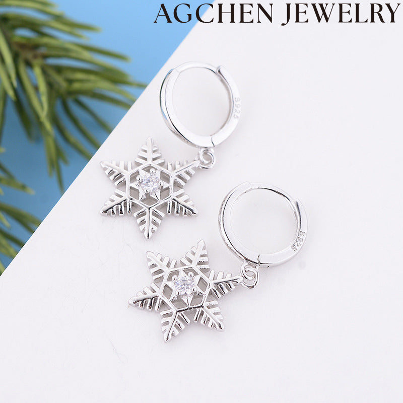 AG Hollow Snowflake Earrings with Zirconia