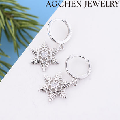 AG Hollow Snowflake Earrings with Zirconia