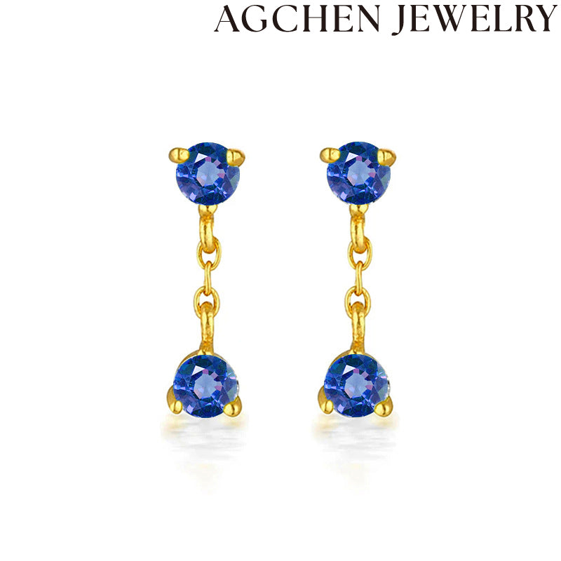 AG Deep Blue Zirconia Stud Earrings