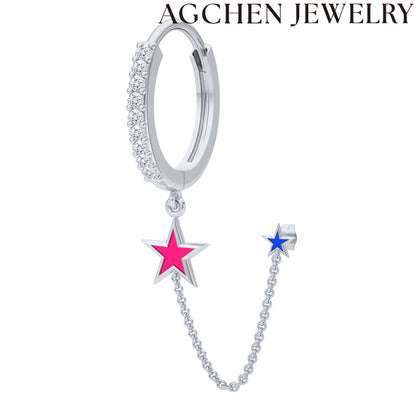 AG Droplet Blue Pink Star Chain Earrings