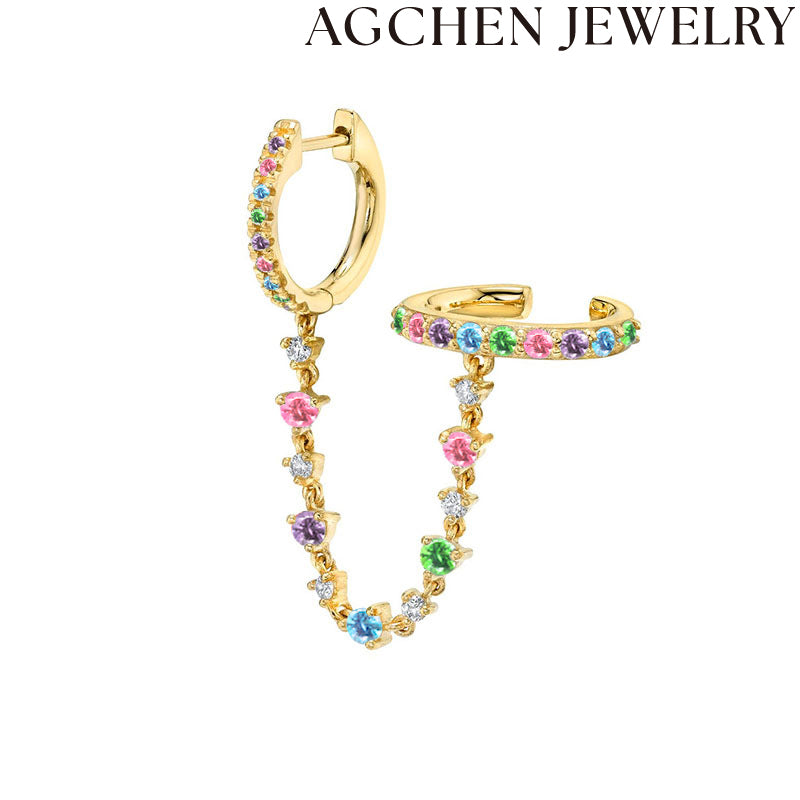AG Open Colorful Zircon Chain Earrings