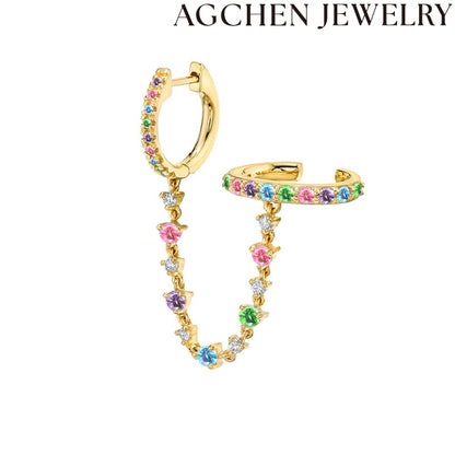 AG Open Colorful Zircon Chain Earrings