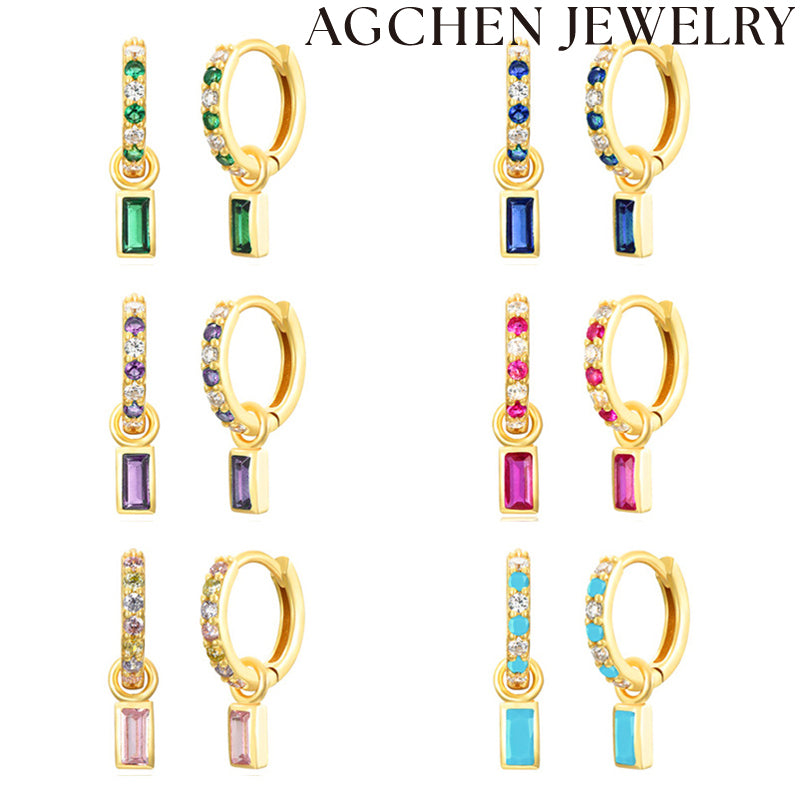 AG Colorful Square Zirconia Drop Earrings