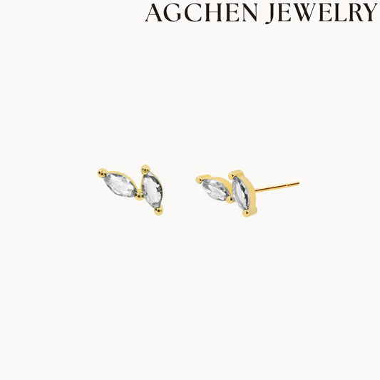 AG Leaf-Shaped Zirconia Hoop Earrings