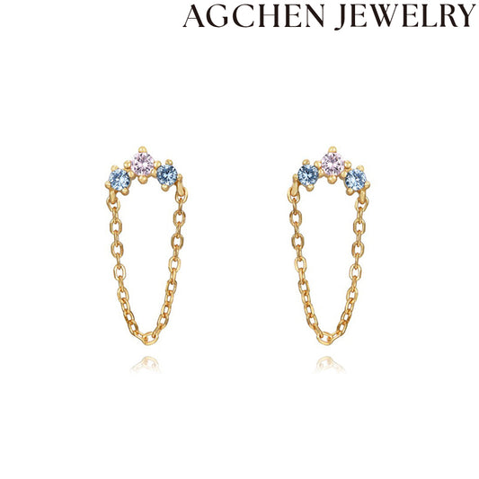 AG Light Blue and Light Pink Zirconia Earrings