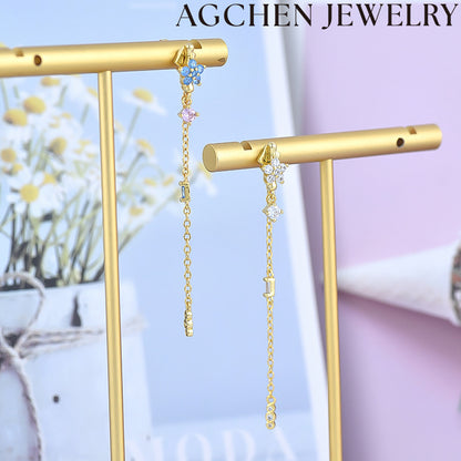 AG White and Blue Flower Chain Earrings