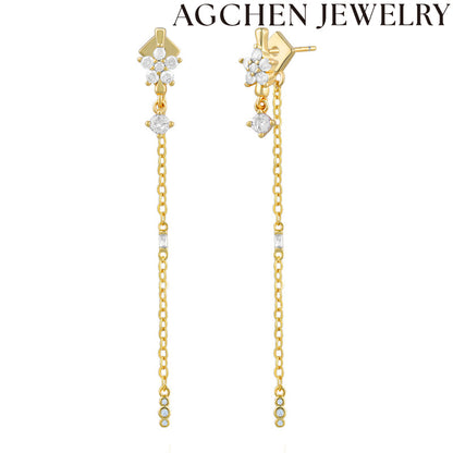 AG White and Blue Flower Chain Earrings