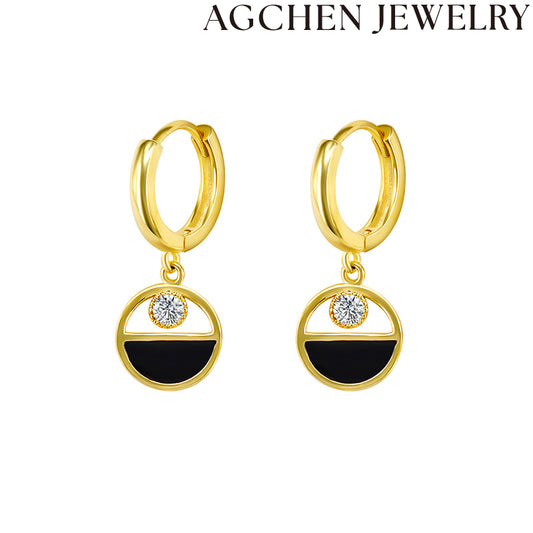 AG Black and White Enamel Earrings with Zirconia