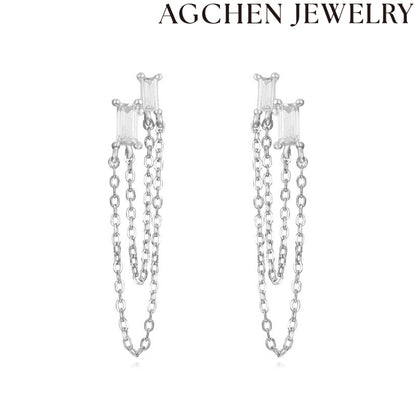 AG Square Zirconia Chain Earrings