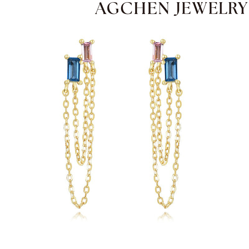 AG Square Zirconia Chain Earrings