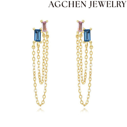 AG Square Zirconia Chain Earrings