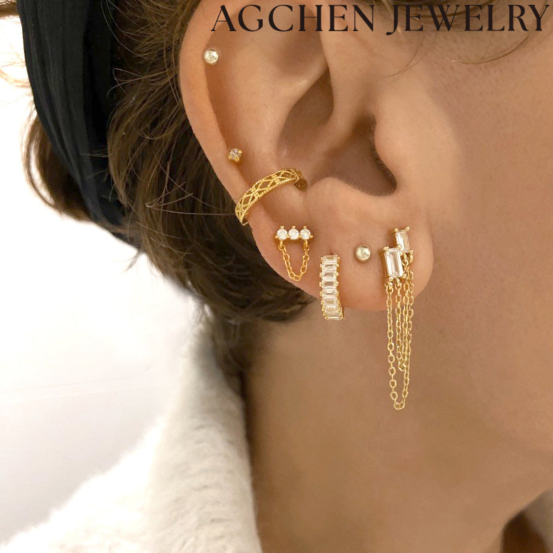 AG Square Zirconia Chain Earrings