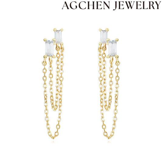 AG Square Zirconia Chain Earrings