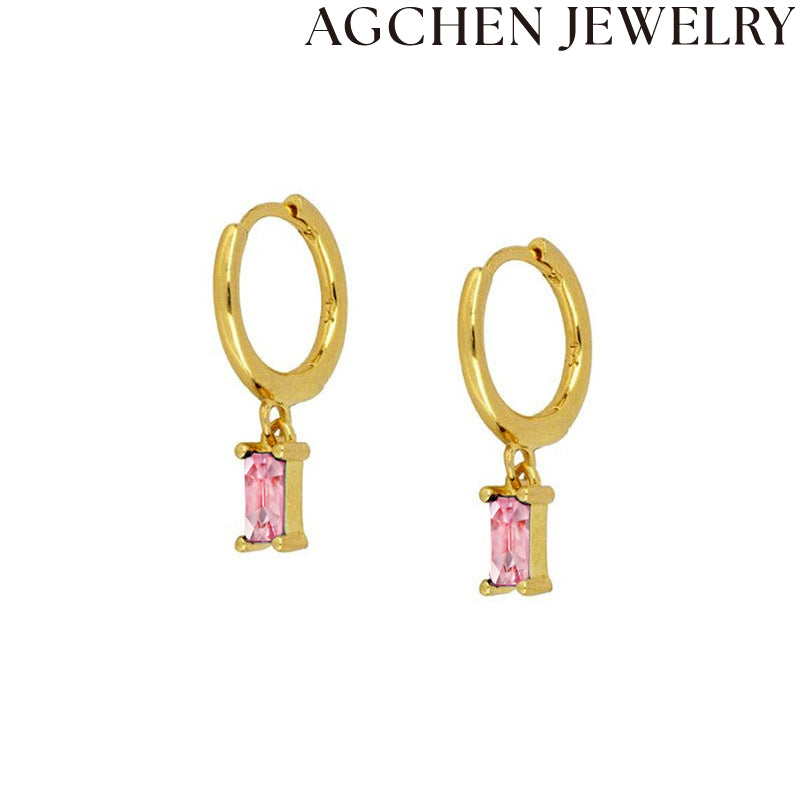 AG Pink Rectangular Zircon Earrings