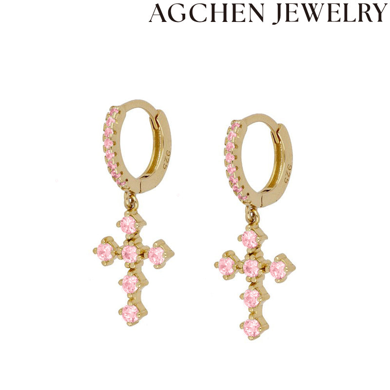 AG Pink Cross Zircon Earrings