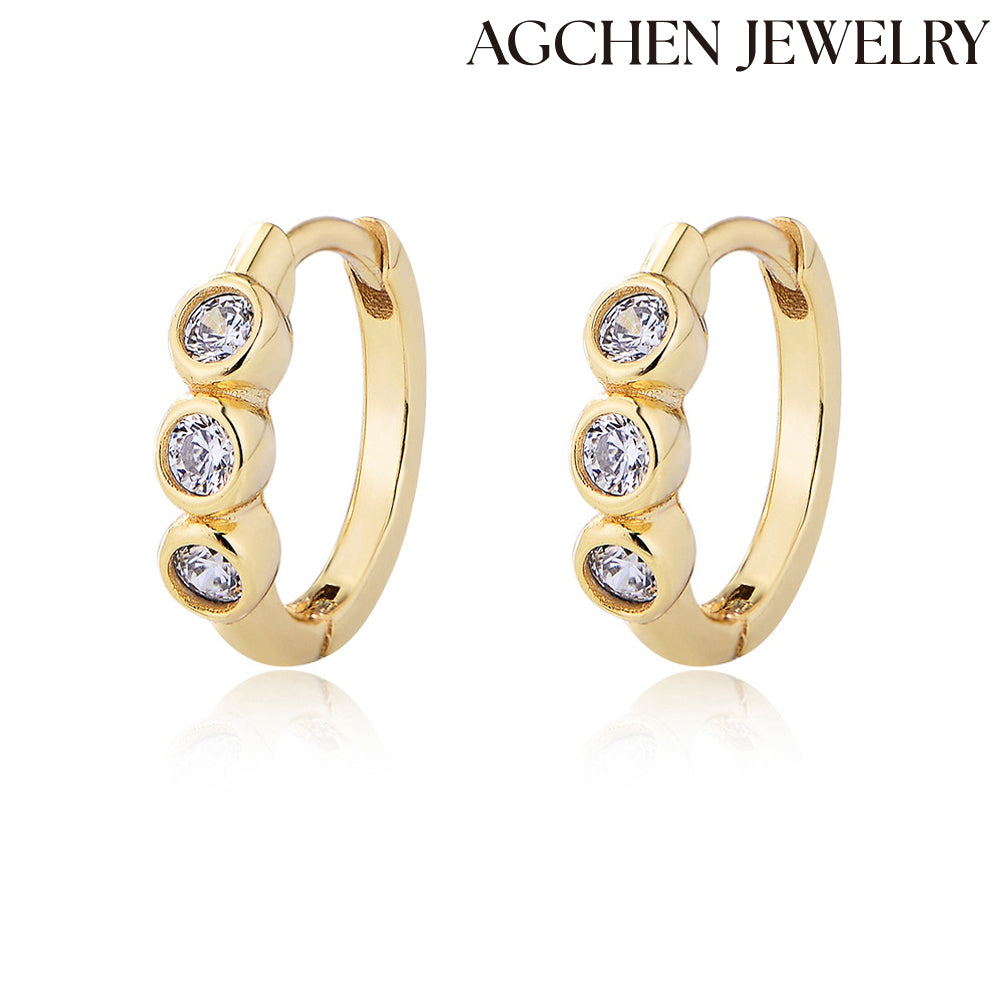 Three Zirconia Accent Earrings  agchenjewelry  three stone engagement 