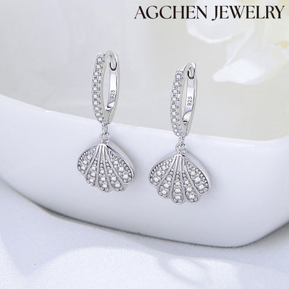 AGCHEN Sea Shell shape zircon 925 Silver Gold plated hoop Earrings Fashion Jewelry for women and girls - AGCHEN JEWELRY,925 All Styles, 925 Earrings