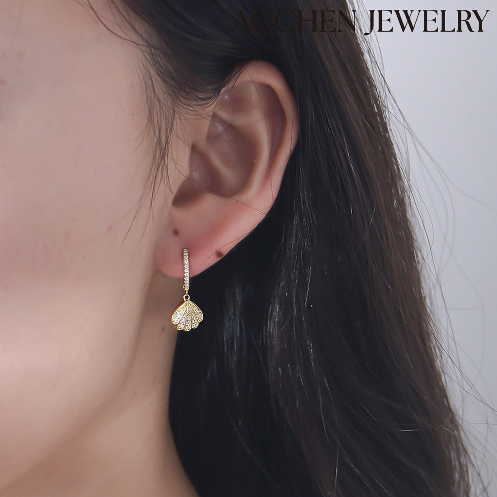 AGCHEN Sea Shell shape zircon 925 Silver Gold plated hoop Earrings Fashion Jewelry for women and girls - AGCHEN JEWELRY,925 All Styles, 925 Earrings