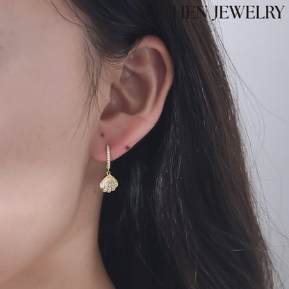 AGCHEN Sea Shell shape zircon 925 Silver Gold plated hoop Earrings Fashion Jewelry for women and girls - AGCHEN JEWELRY,925 All Styles, 925 Earrings