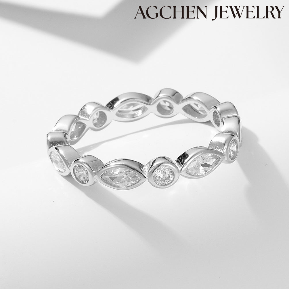S925 Sterling Silver Eye-Shaped White Cubic Zirconia Ring female Europe and America ins design sense new accessories - AGCHEN JEWELRY,925 All Styles, 925 Rings