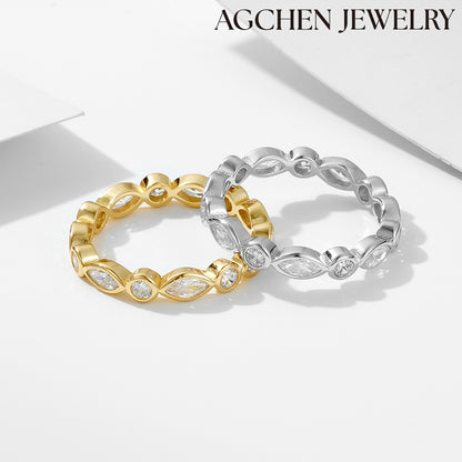 S925 Sterling Silver Eye-Shaped White Cubic Zirconia Ring female Europe and America ins design sense new accessories - AGCHEN JEWELRY,925 All Styles, 925 Rings