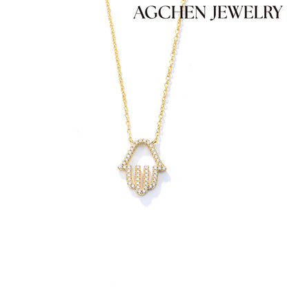 AGCHEN S925 sterling silver micro-inset zircon diamond hollow palm pendant necklace female European and American explosive products - AGCHEN JEWELRY,925 All Styles, 925 Necklaces