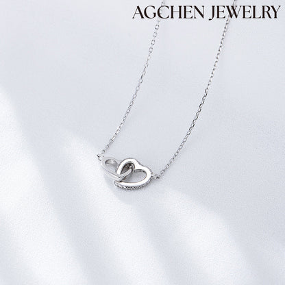 AGCHEN Korean heart-shaped clavicle chain jewelry S925 sterling silver simple diamond love buckle necklace women manufacturers custom - AGCHEN JEWELRY,925 All Styles, 925 Necklaces