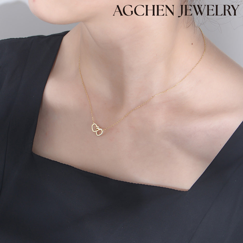 AGCHEN Korean heart-shaped clavicle chain jewelry S925 sterling silver simple diamond love buckle necklace women manufacturers custom - AGCHEN JEWELRY,925 All Styles, 925 Necklaces