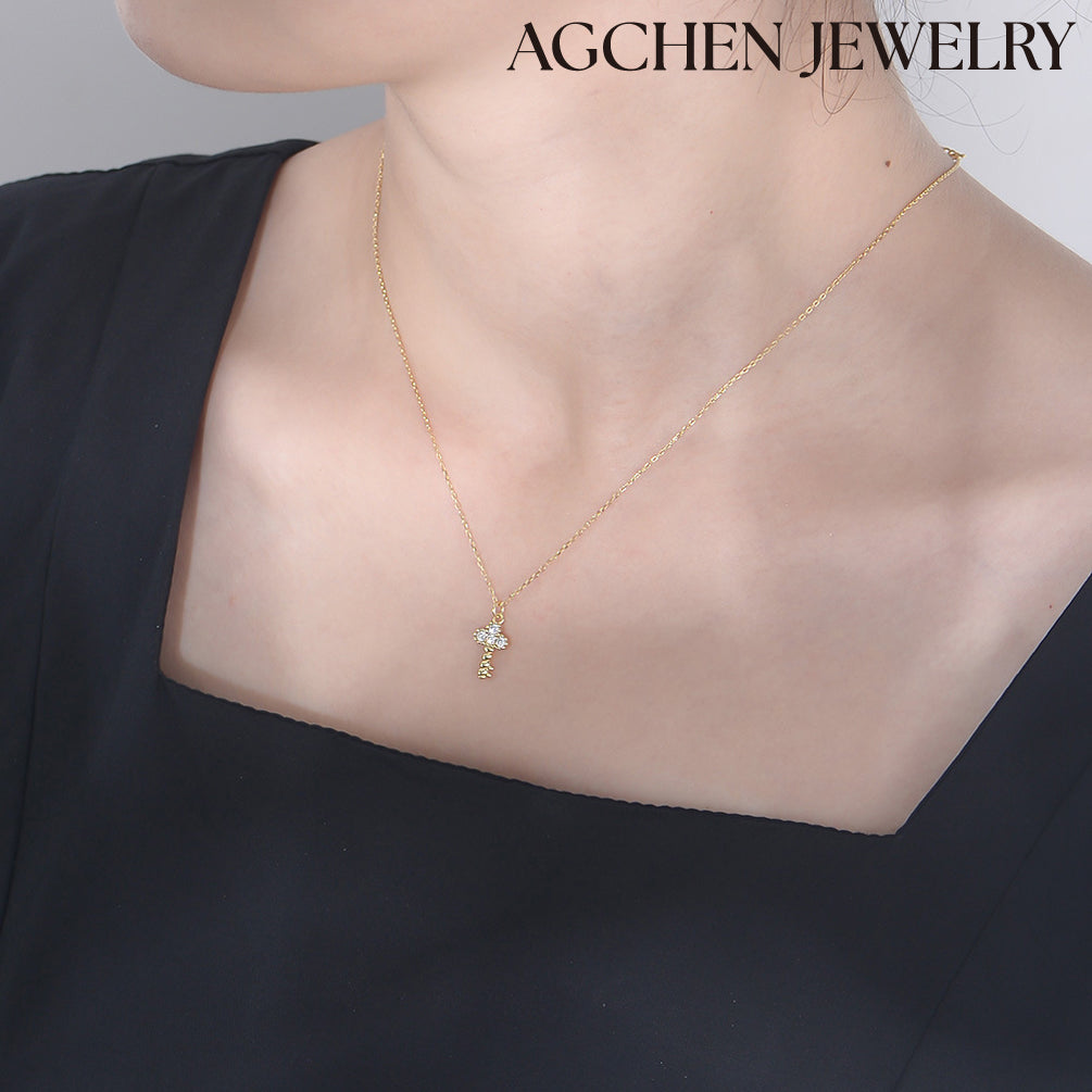 AGCHEN Europe and the United States ins hot jewelry S925 sterling silver key diamond necklace female niche design sense clavicle chain - AGCHEN JEWELRY,925 All Styles, 925 Necklaces