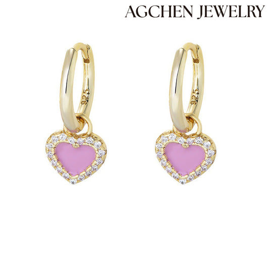 Pink Heart-shaped  Zirconia Earrings agchenjewelry agjewelry agearring heart earrings  pandora heart earrings