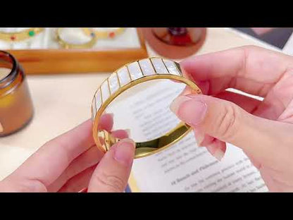 AG Best SteelGold Bangle Bracelet With Elegant Pearl Oyster Slices